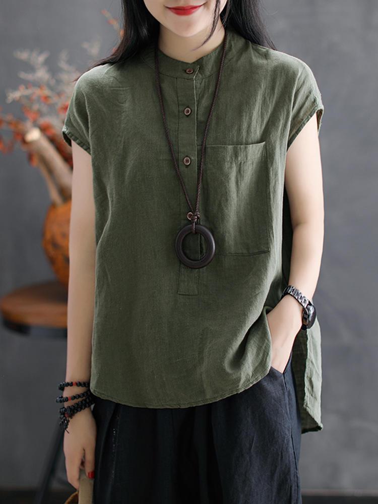 shopping חולצות וסוודרים Women Lapel Button Down Loose Solid Blouse
