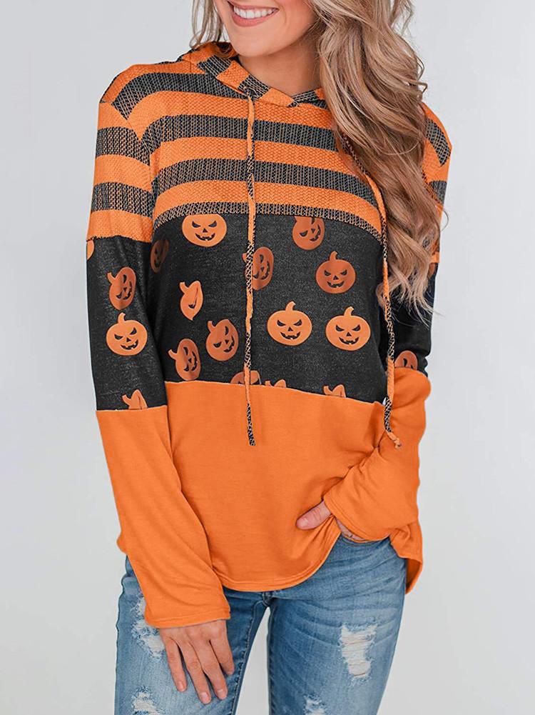 shopping חולצות וסוודרים Long Sleeve Hooded Casual Print Sweatshirt