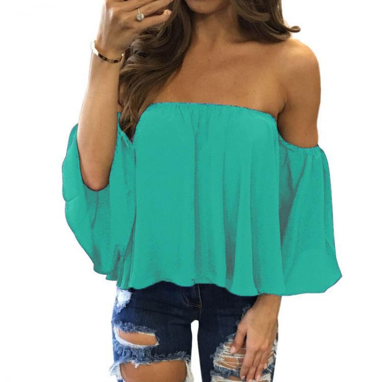shopping חולצות וסוודרים Pure Color Off Shoulder Loose Chiffon Casual Blouse For Women