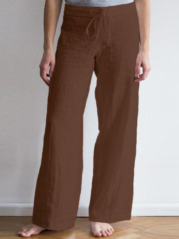 shopping מכנסיים Women Elastic Waist Pockets Long Cotton Wide Leg Pants