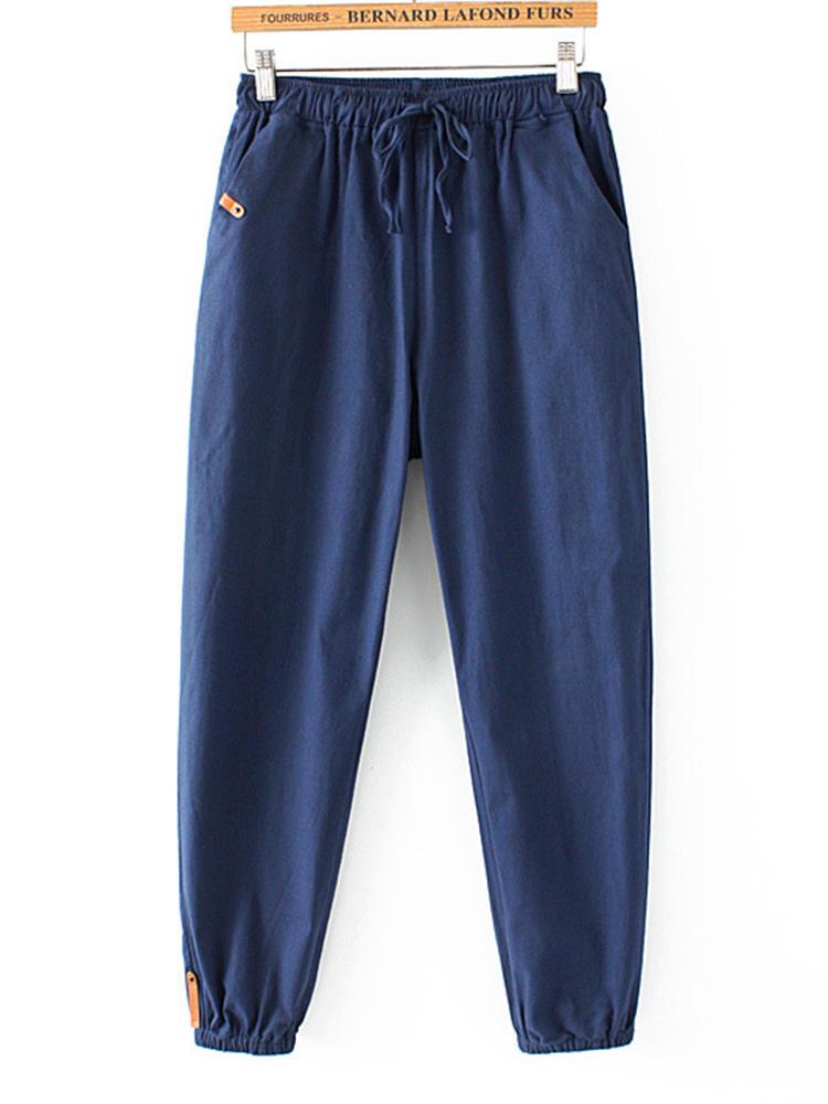shopping מכנסיים Casual Women Cotton Linen Elastic Waist Pants