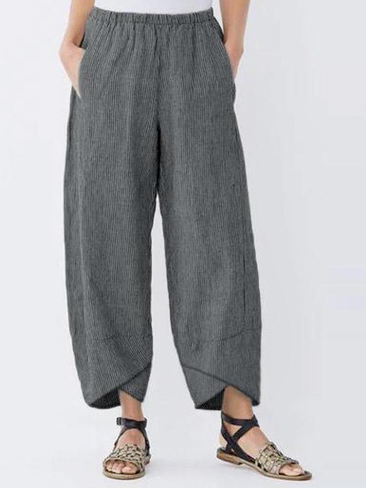 shopping מכנסיים Casual Pocket Elastic Waist Stripe Women Pants