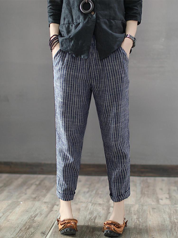 shopping מכנסיים Women Striped High Waist Long Harem Pants Loose Trousers