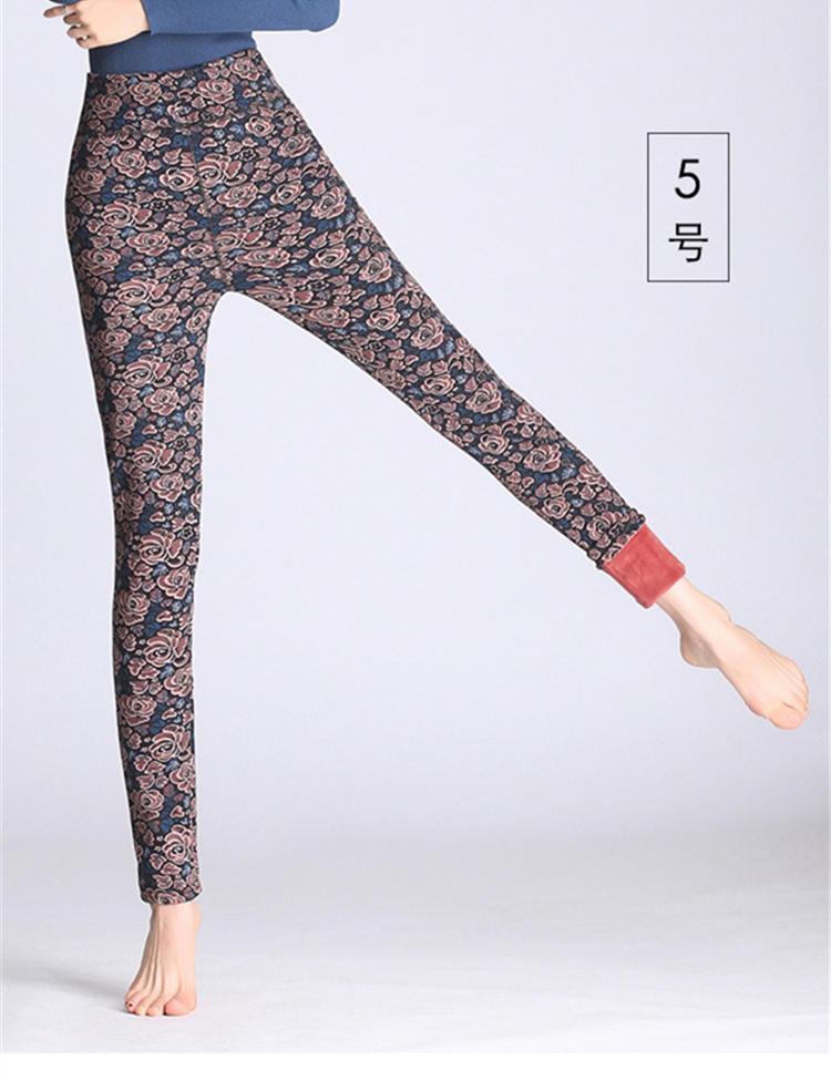shopping מכנסיים Floral Printed High Waist Slim Stretch Thicken Plush Velvet Leggings