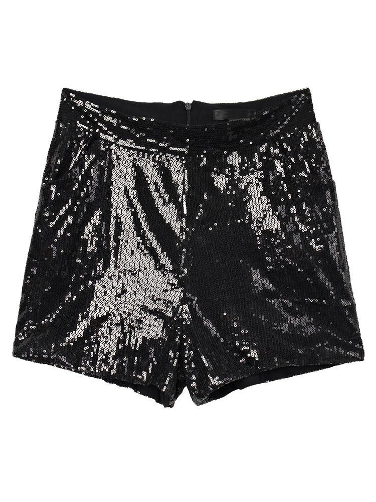 shopping מכנסיים Sexy Punk Black Sequins Pocket Short Pants For Women
