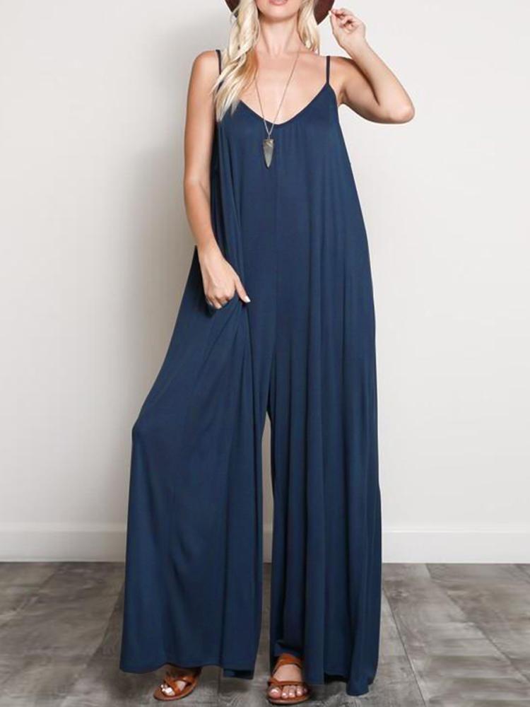 shopping מכנסיים Women Spaghetti Strap Loose Overalls Wide Leg Jumpsuit