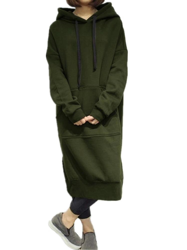 shopping שמלות Plus Size Woman Long Sleeve Hoodies Pockets Sweatshirt Dress
