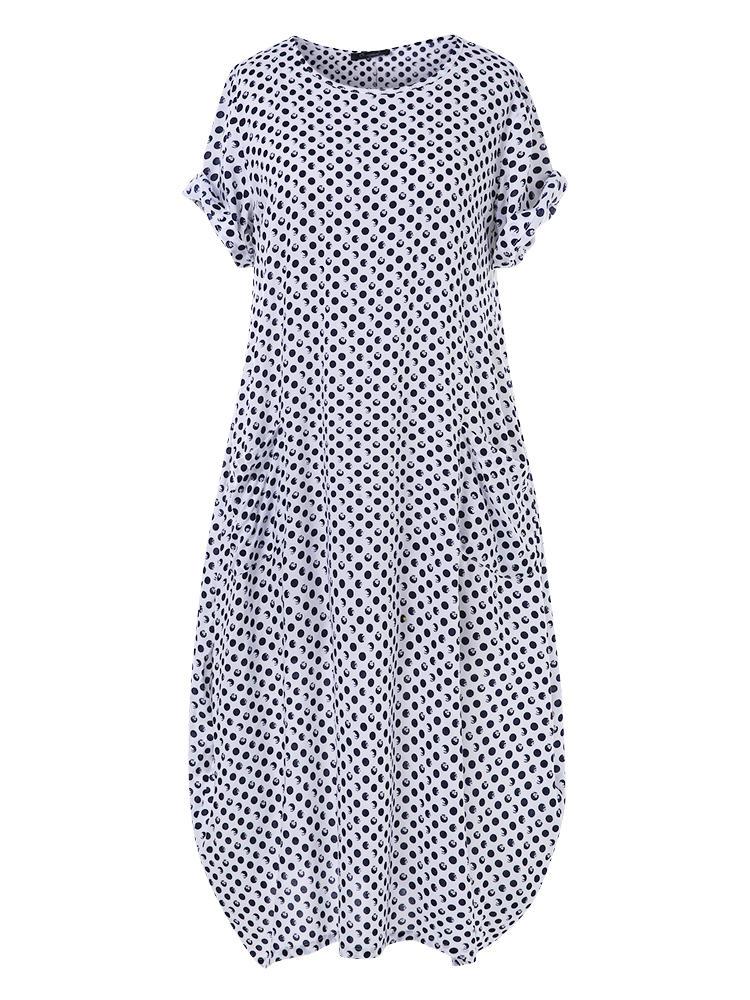 shopping שמלות Summer Polka Dot Print Short Sleeve Plus Size Dress