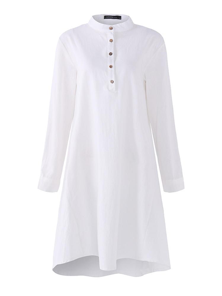 shopping שמלות Women Button Down Baggy Blouse Casual Loose Asymmetric Shirt Dress