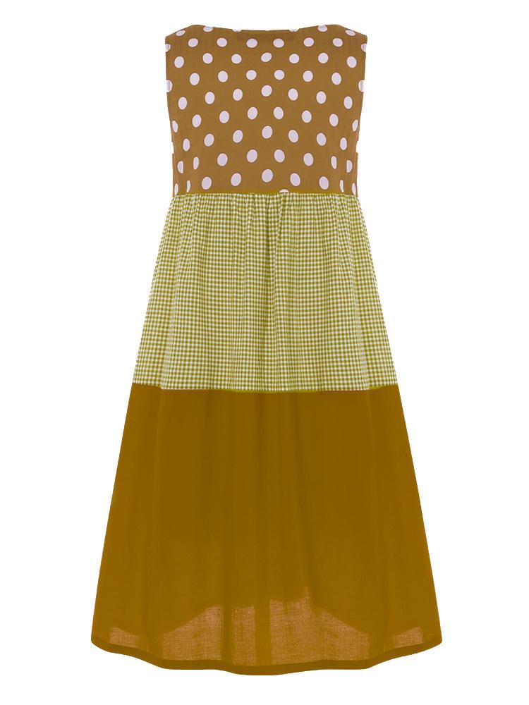 shopping שמלות Polka Dot Plaid Print Patchwork Sleeveless Maxi Dress