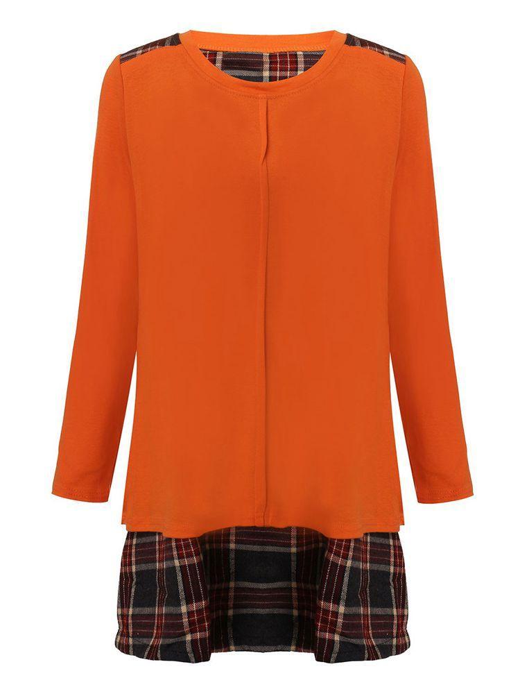 shopping שמלות Casual Women Plaid Patchwork Back Split Long Sleeve Mini Dresses
