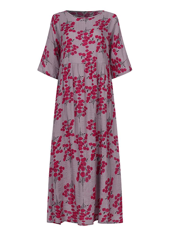 shopping שמלות Women 3/4 Sleeve O-neck Floral Maxi Dress