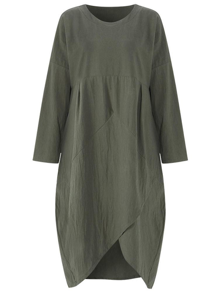 shopping שמלות Women Pocket Irregular Linen Cotton Maxi Dress