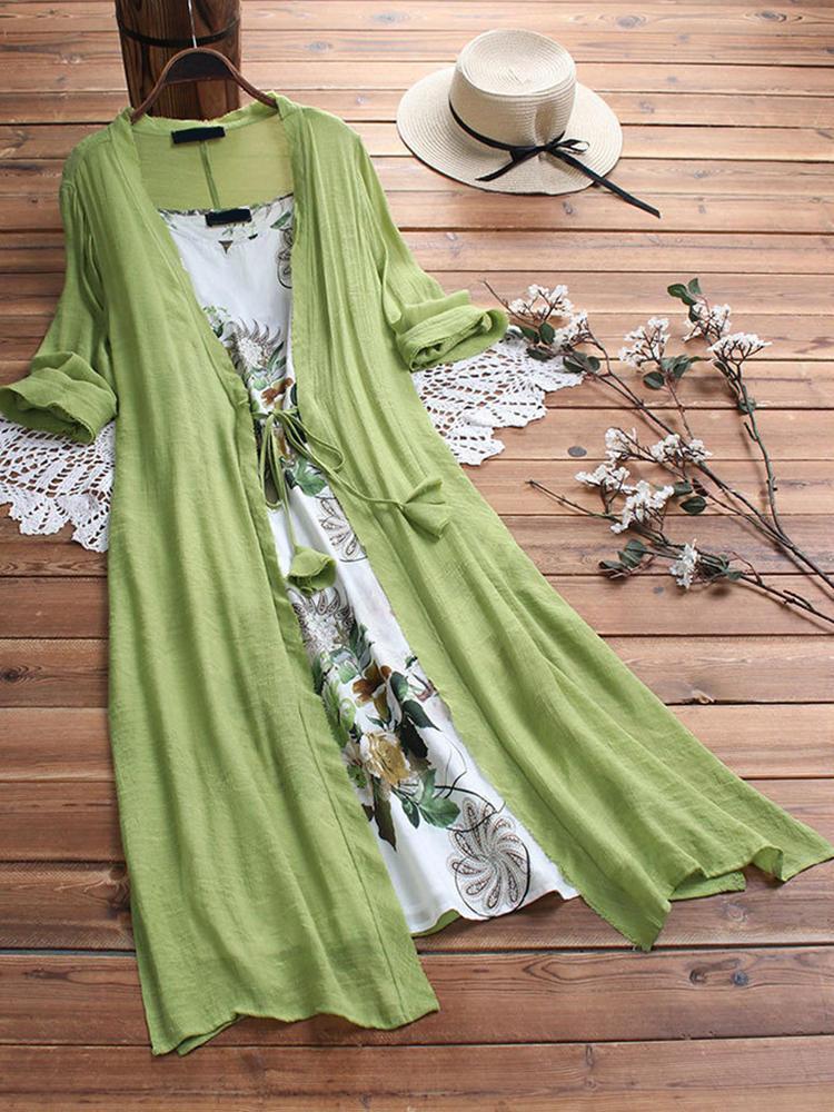 shopping שמלות Casual Women Cotton Linen Two Pieces Dress