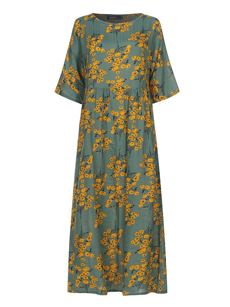 shopping שמלות Women 3/4 Sleeve O-neck Floral Maxi Dress