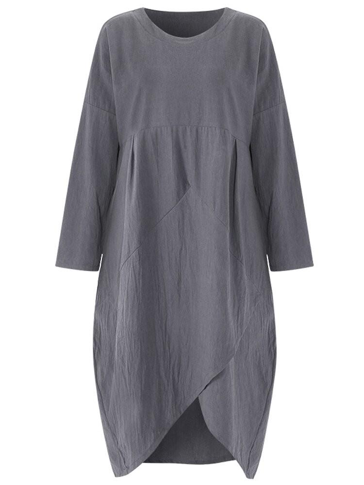 shopping שמלות Vintage Women Pocket Solid Color Irregular Maxi Dress