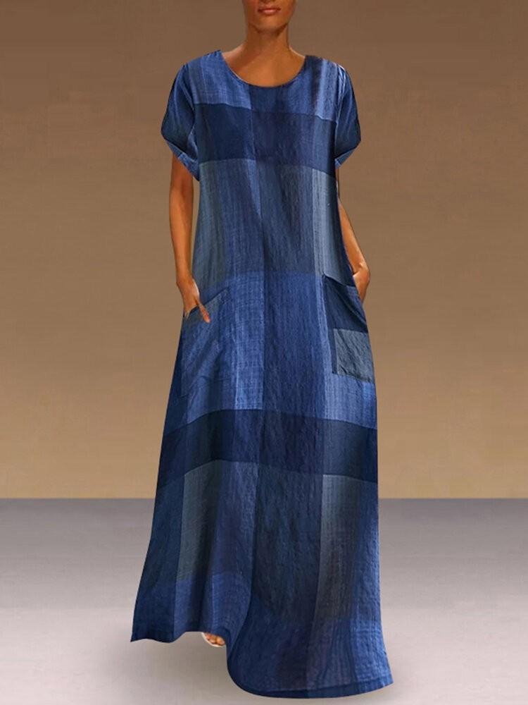shopping שמלות Women Print Round Neck Short Sleeve Floral Maxi Dress