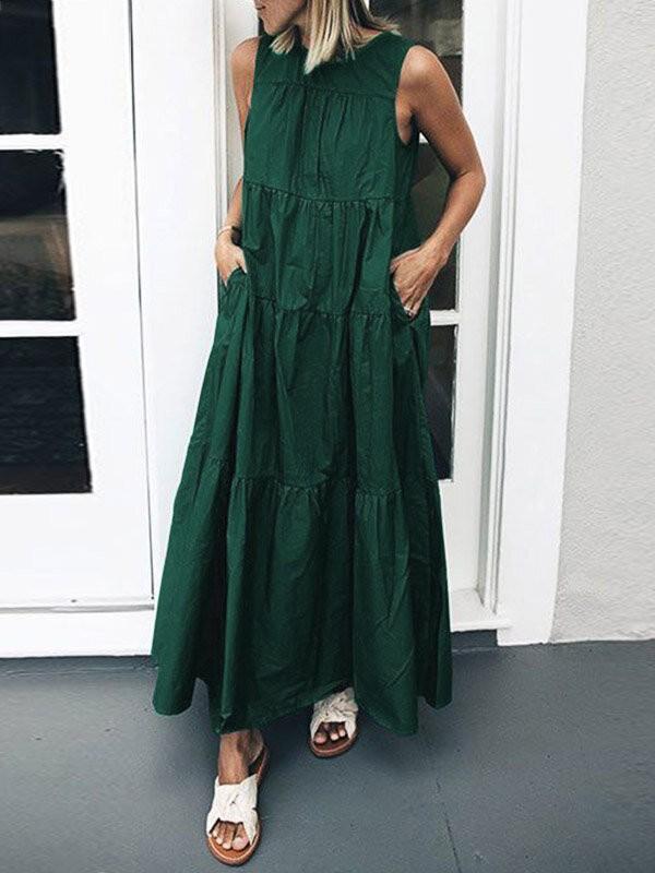 shopping שמלות Women Casual Long Pleated Loose Midi Tank Dress With Pocket