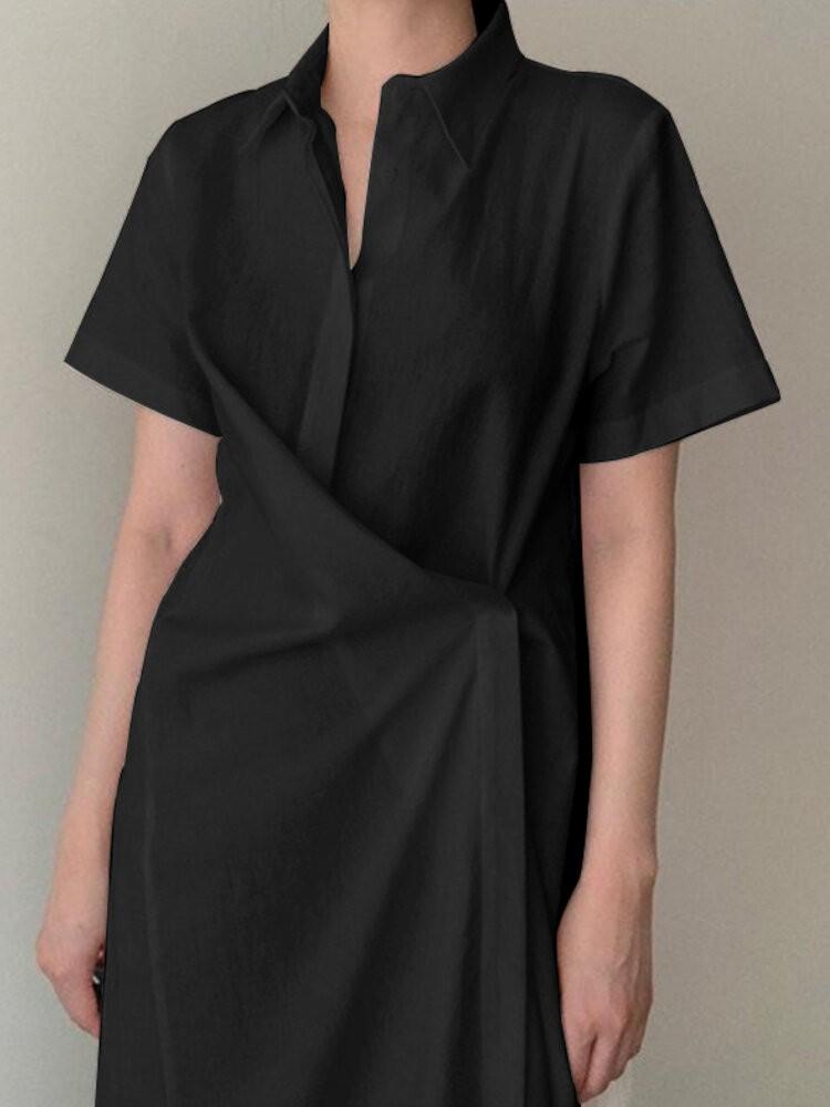 shopping שמלות Women Solid Color Lapel Asymmetric Maxi Dress