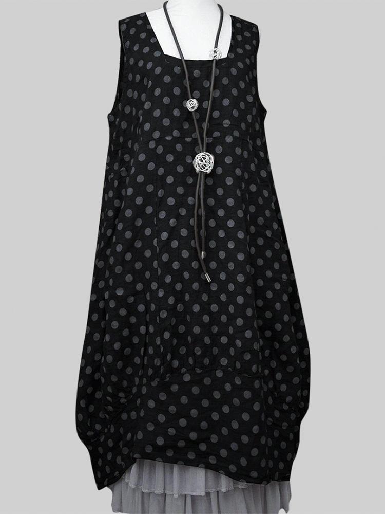 shopping מידות גדולות Casual Polka Dot Sleeveless Loose Plus Size Dress