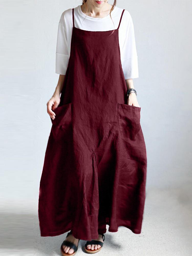 shopping מידות גדולות S-5XL Casual Spaghetti Straps Solid Color Maxi Women Dress