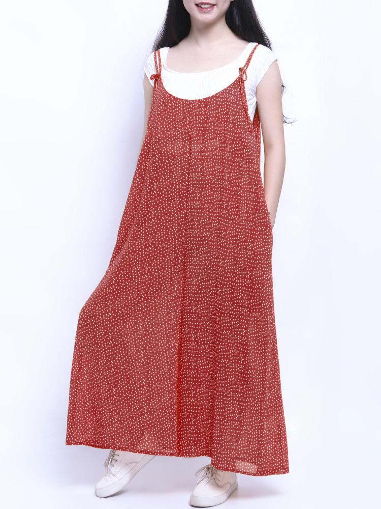shopping מידות גדולות Women Loose Dot Spaghetti Strap Jumpsuit