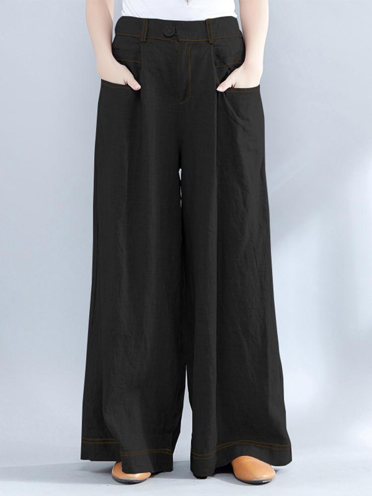 shopping מידות גדולות Women Casual Elastic Waist Loose Wide Leg Pants with Zipper