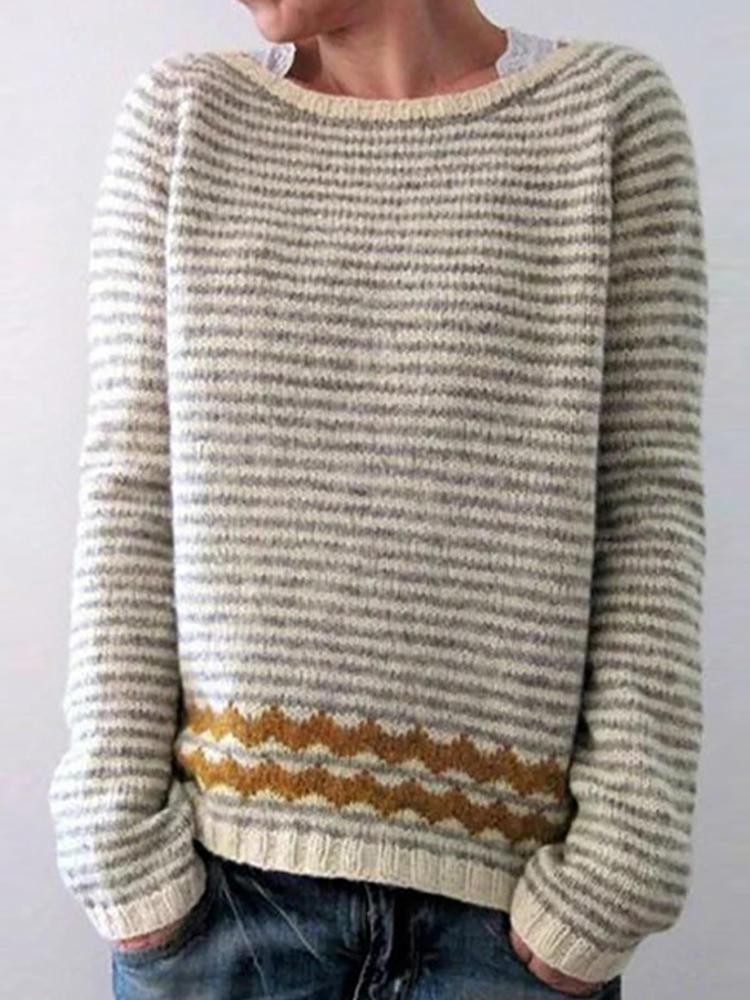 shopping מידות גדולות Women Casual Striped Crew Neck Long Sleeve Sweaters