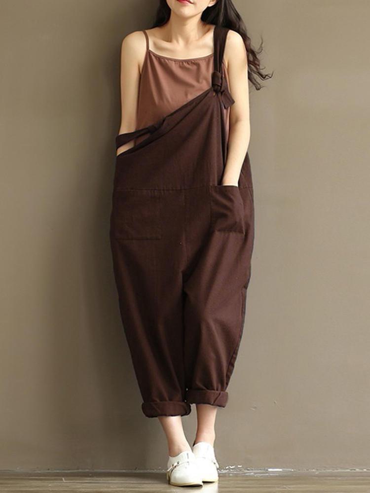 shopping מידות גדולות S-5XL Casual Women Loose  Strap Pocket Jumpsuit Trousers