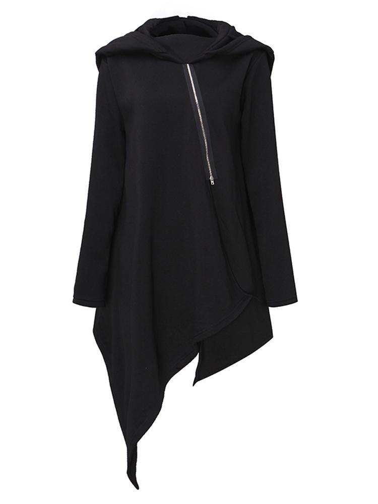 shopping מידות גדולות Loose Women Long Sleeve Zipper Casual Irregular Hem Sweatshirt
