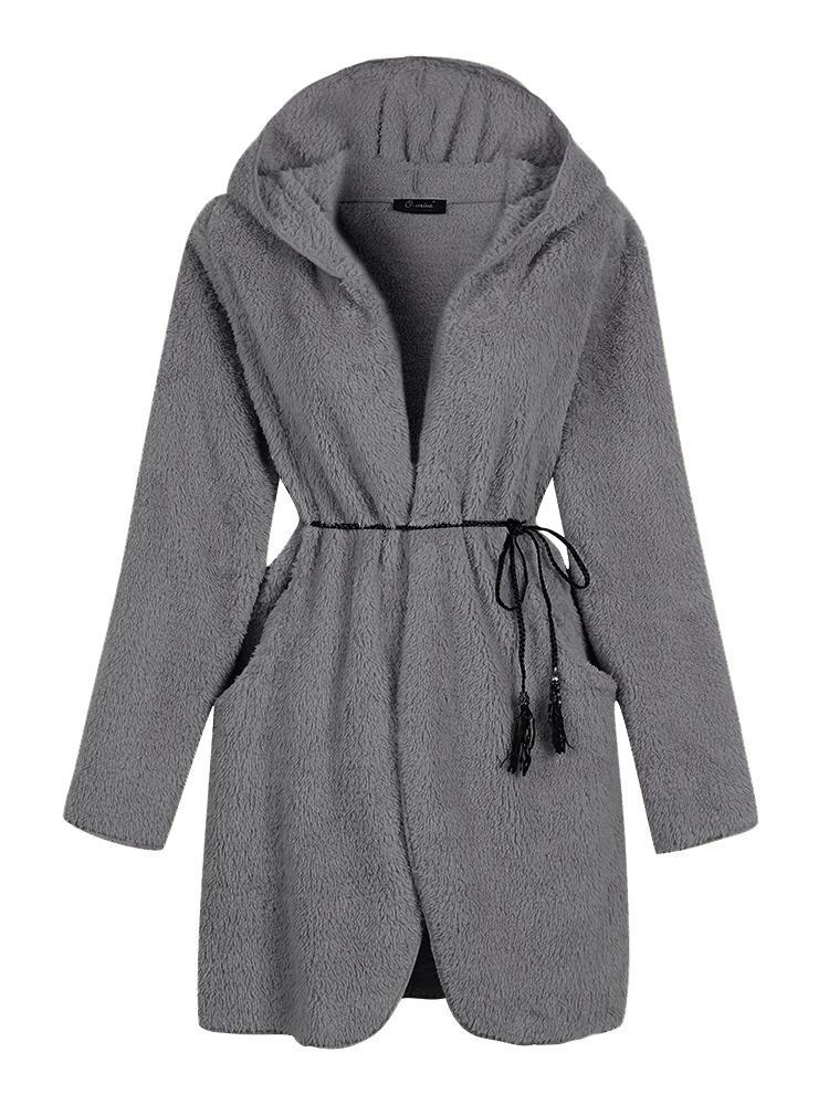shopping מידות גדולות Plus Size Women Thick Hooded Fleece Coats With Belt