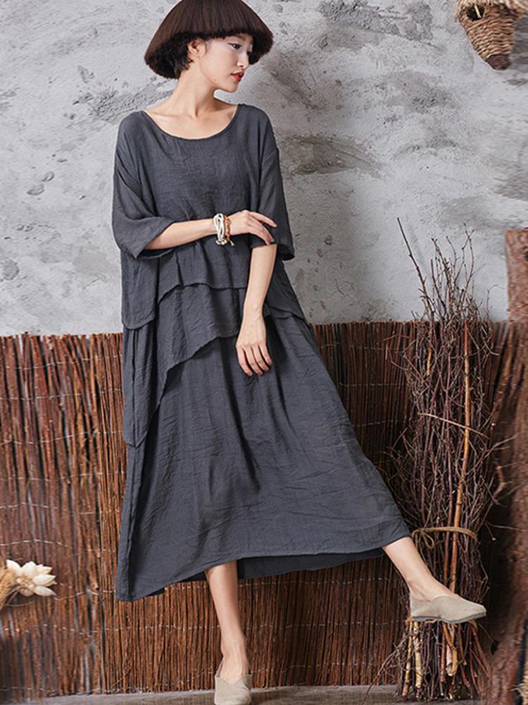 shopping מידות גדולות Elegant Women Asymmetrical Hem Half Sleeve Dresses