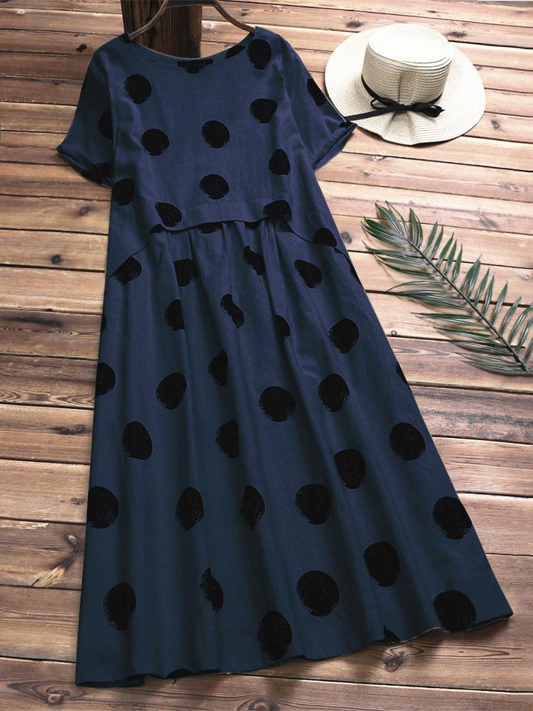 shopping מידות גדולות Women Cotton Casual Polka Dot Short Sleeves Dress