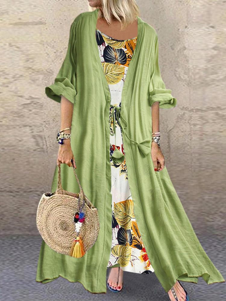 shopping מידות גדולות Bohemian Print Knot Two Pieces Summer Plus Size Dress