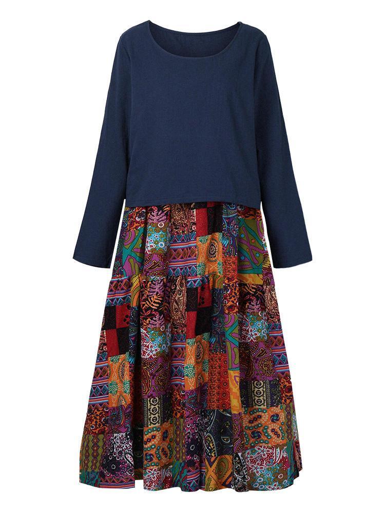 shopping מידות גדולות Vintage Two Pieces Ethnic Print Plus Size Maxi Dress