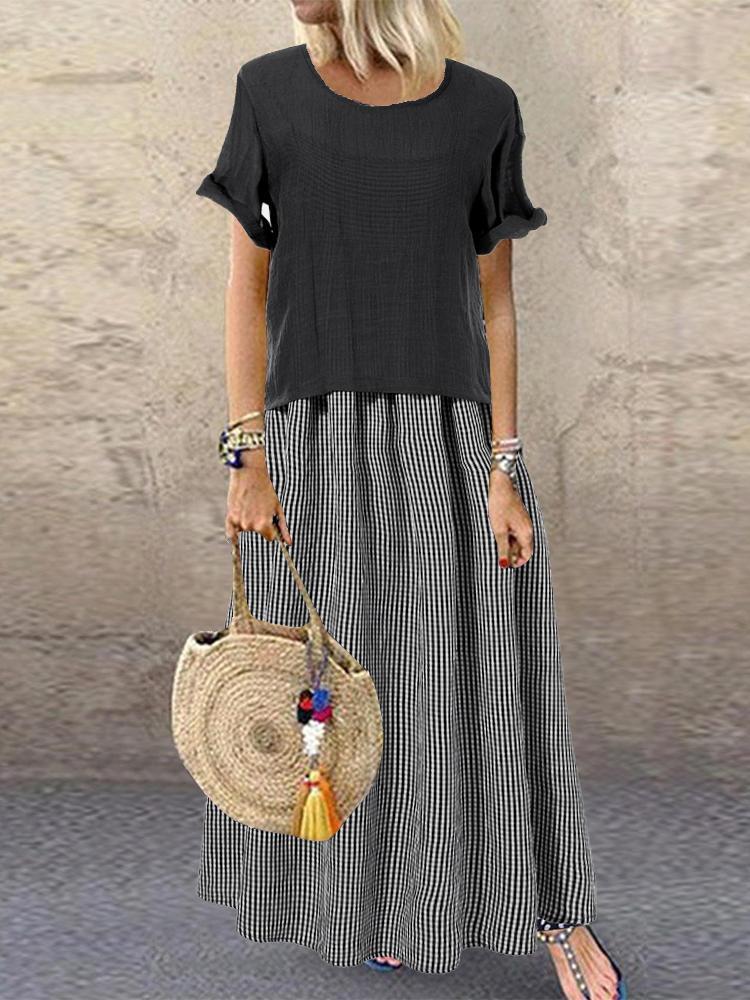 shopping מידות גדולות Summer Striped Two Pieces Short Sleeve Plus Size Dress