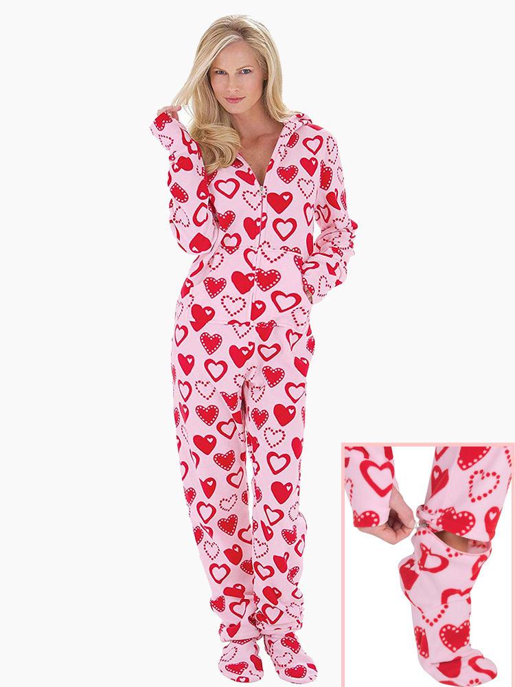 shopping הלבשה תחתונה Hoodie Front Zipper Polar Fleece Printed Footed Pajama Set