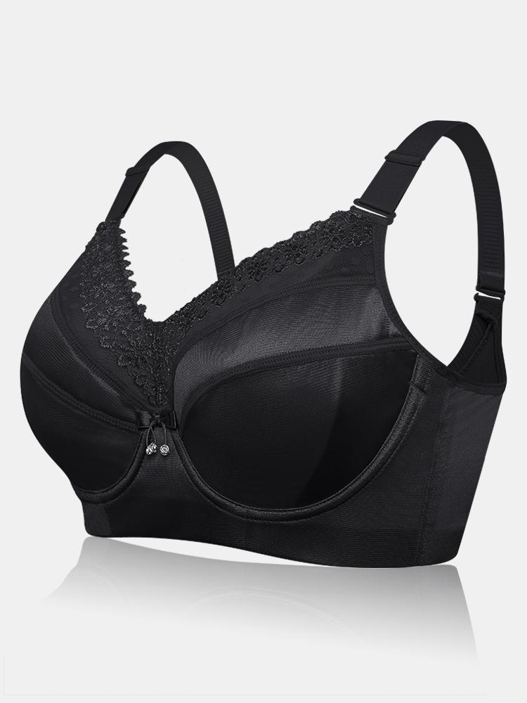 shopping הלבשה תחתונה Plus Size Glossy Full Coverage Lace-trim Lightly Lined Gather Push Up Bra