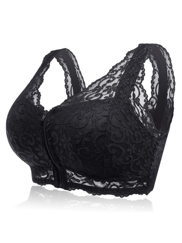 shopping הלבשה תחתונה Front Zipper Lace Jacquard Comfy Breathable Wireless Padded Crop Bra