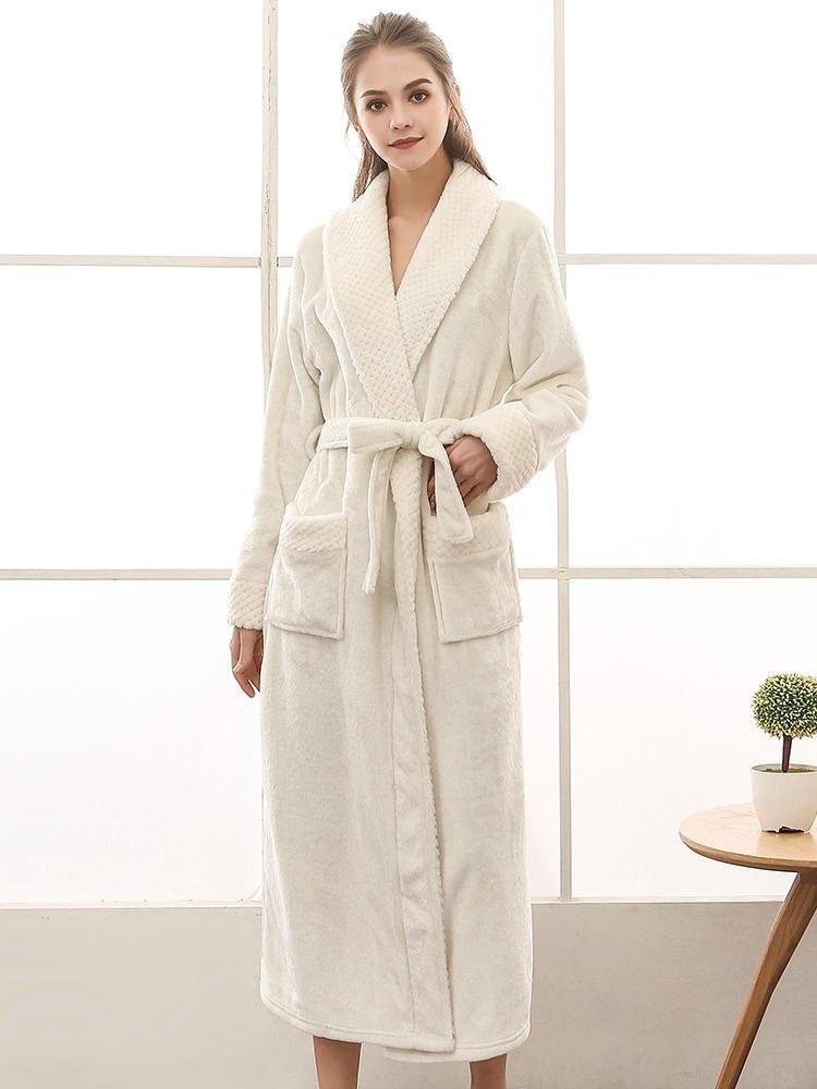 shopping פיג׳מות Plus Size Long Sleeve Thicken Longline Couple Flannel Robes Nightgown