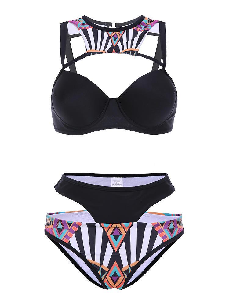 shopping בגדי ים Sexy Printing Front Key Hole Underwire Backless Hollow Out Temptation Swimsuit