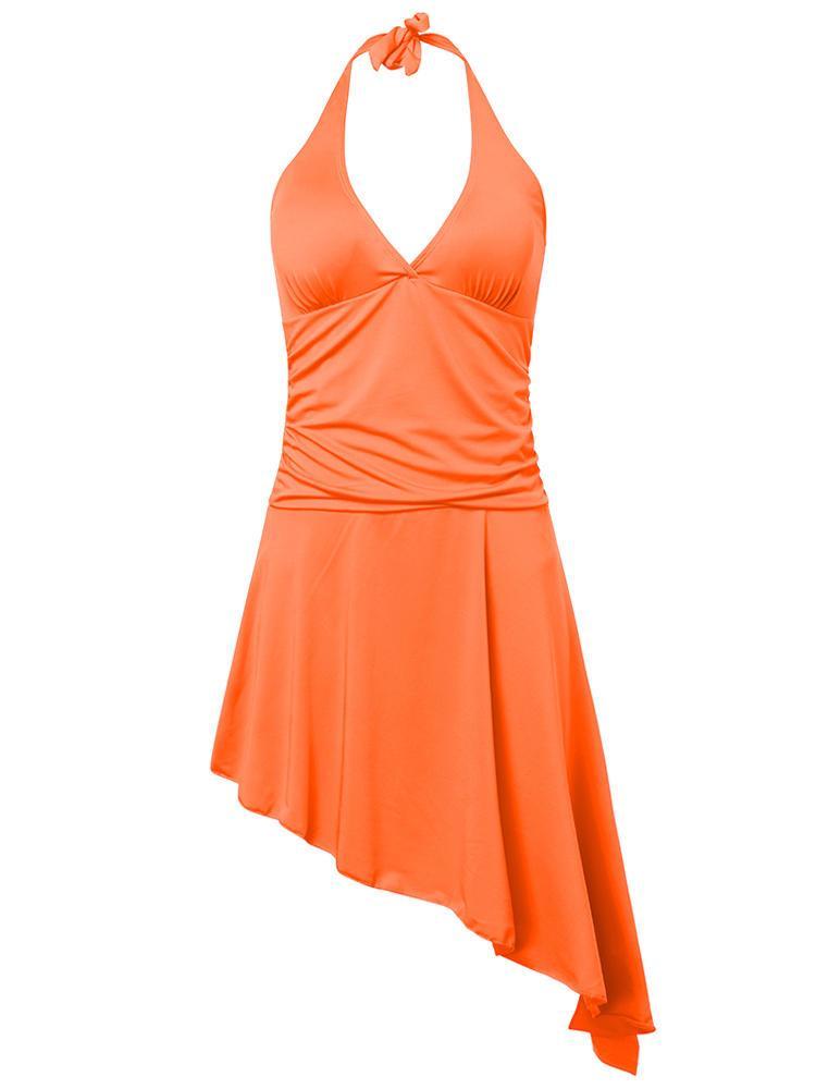shopping בגדי ים SWIMMART Sexy Halter Plunge Swimdress Backless Irregular Hem One Piece
