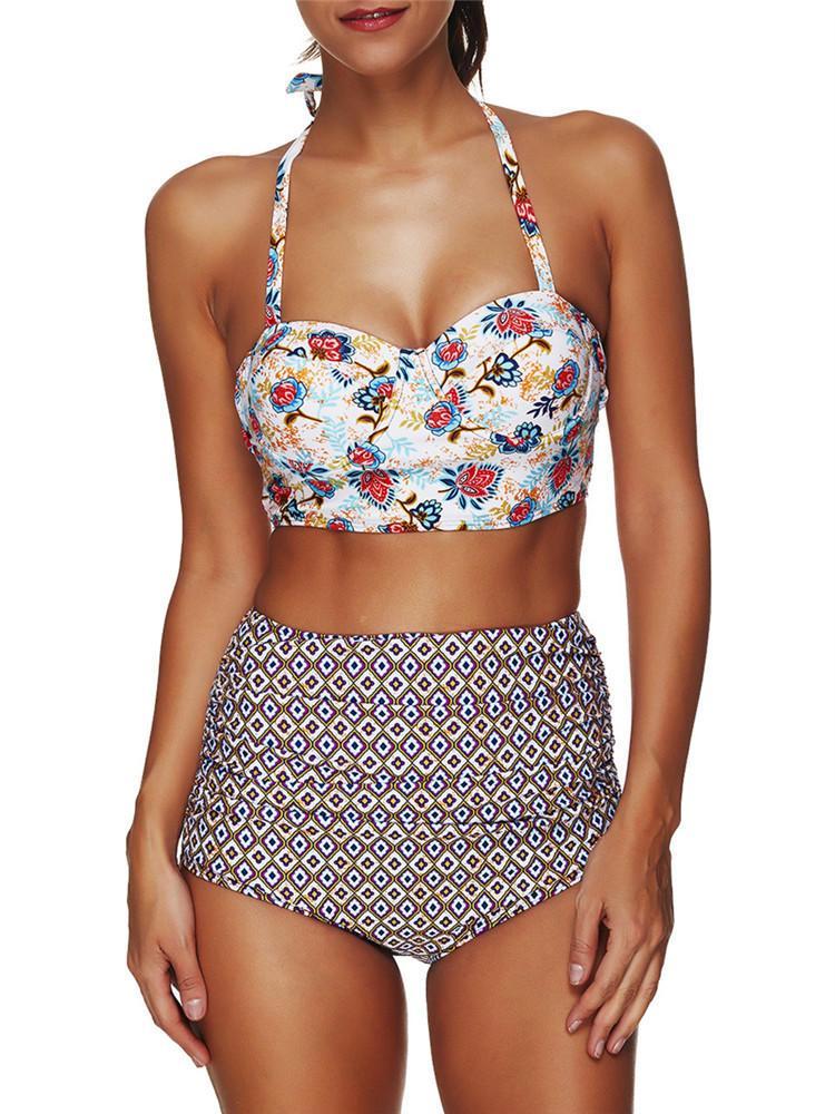 shopping בגדי ים Sexy Printed Halter String High Waist Panties Women Swimsuit Tankinis Sets