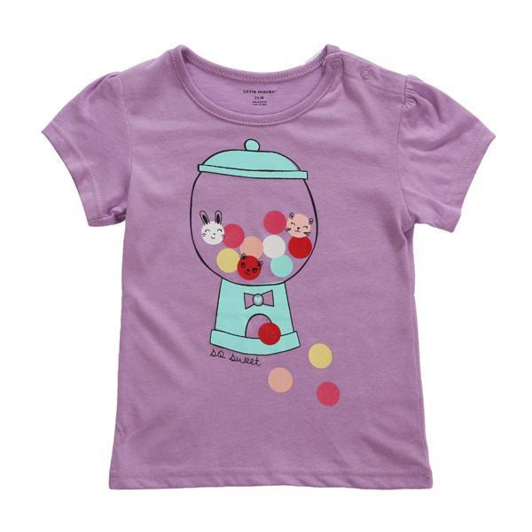 shopping לילדים ואמהות 2015 New Little Maven Baby Children Girl Purple Cotton Short Sleeve T-shirt Top