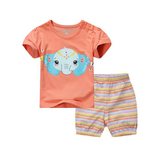 shopping לילדים ואמהות 2015 New Little Maven Baby Girl Children Summer Set Short Sleeve Orange T-shirt Top+Plant