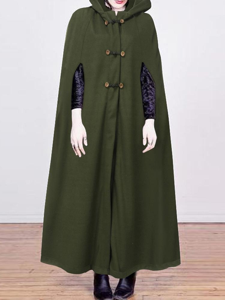 shopping מעילים וג׳קטים Women Casual Pure Color Button Hooded Cloak Coats