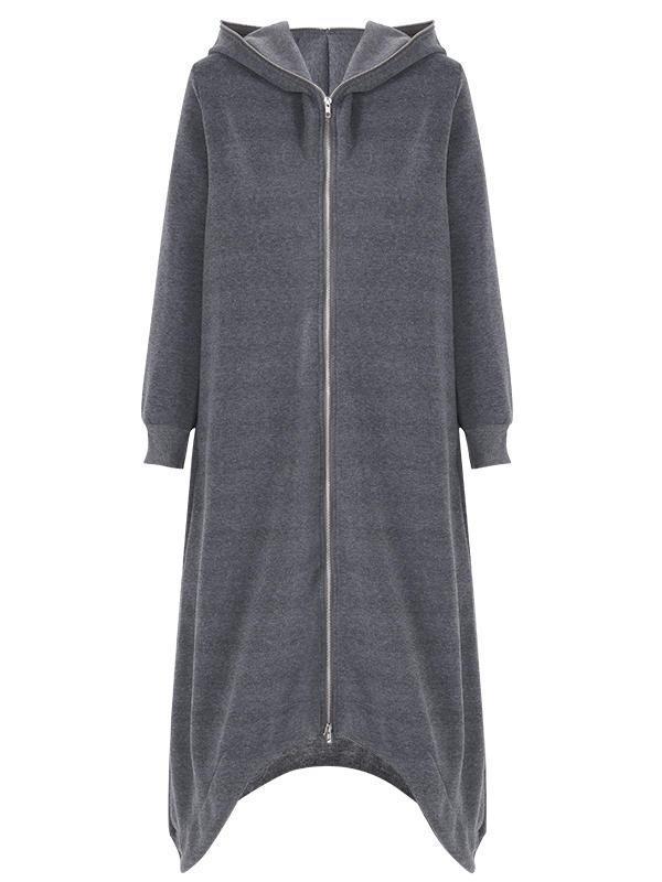 shopping מעילים וג׳קטים Women Causal Hoodies Hooded Long Coats Zipper Asymmetric Jackets