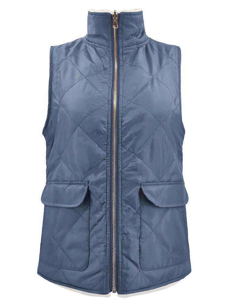 shopping מעילים וג׳קטים Women Solid Turn-down Collar Thick Vest Jacket