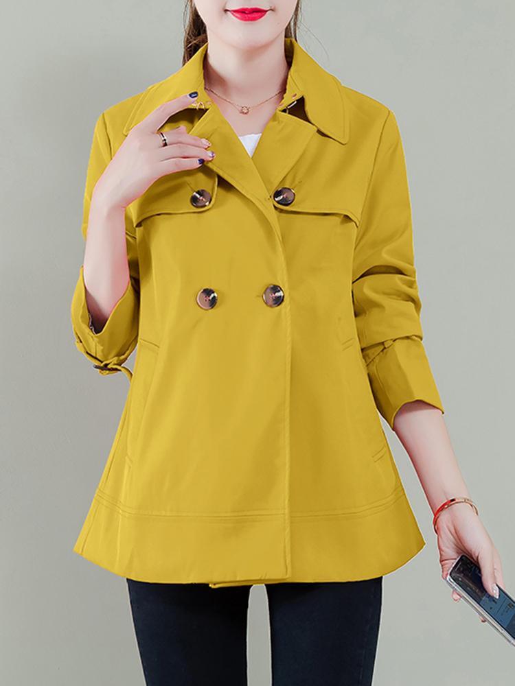 shopping מעילים וג׳קטים Button Solid Color Long Sleeve Lapel Casual Jacket Coats