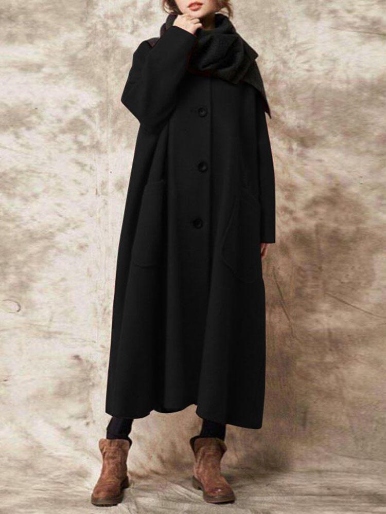 shopping מעילים וג׳קטים Casual Women Solid Color Button Long Coats with Pockets